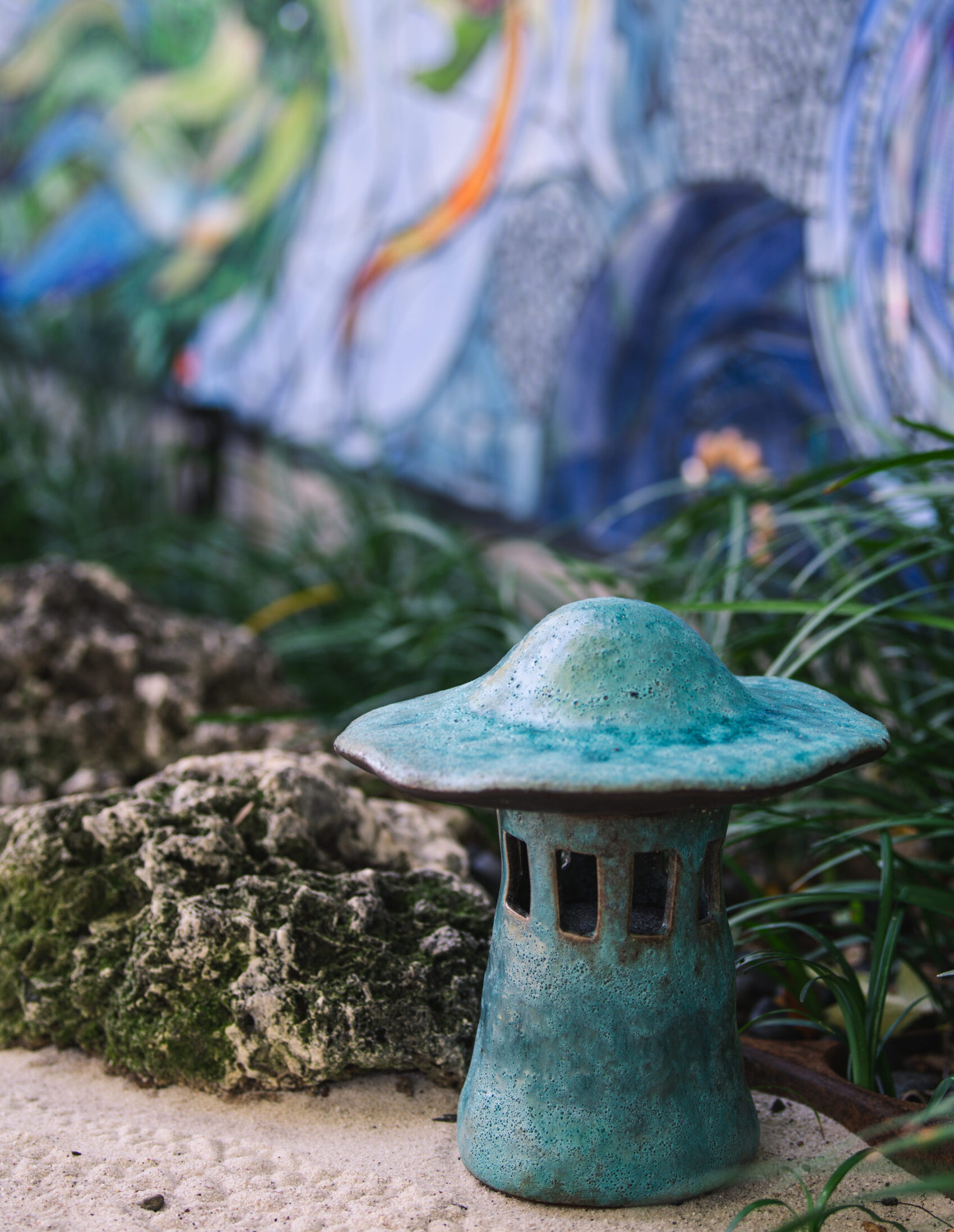 Japanese garden and mosaic tile dragon